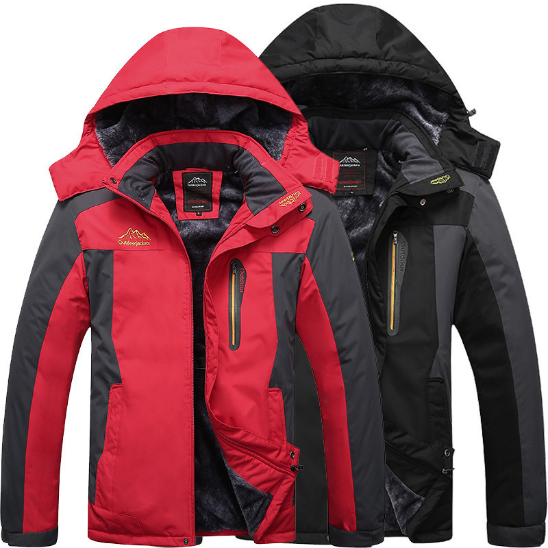 Cross-Border Outdoor Jacket, Large Size Men's Velvet Thickeneded Jacket, Weatherproof Cotton Outwear, Middle-Aged and Elderly Mountaineering Clothing with Logo Printing
