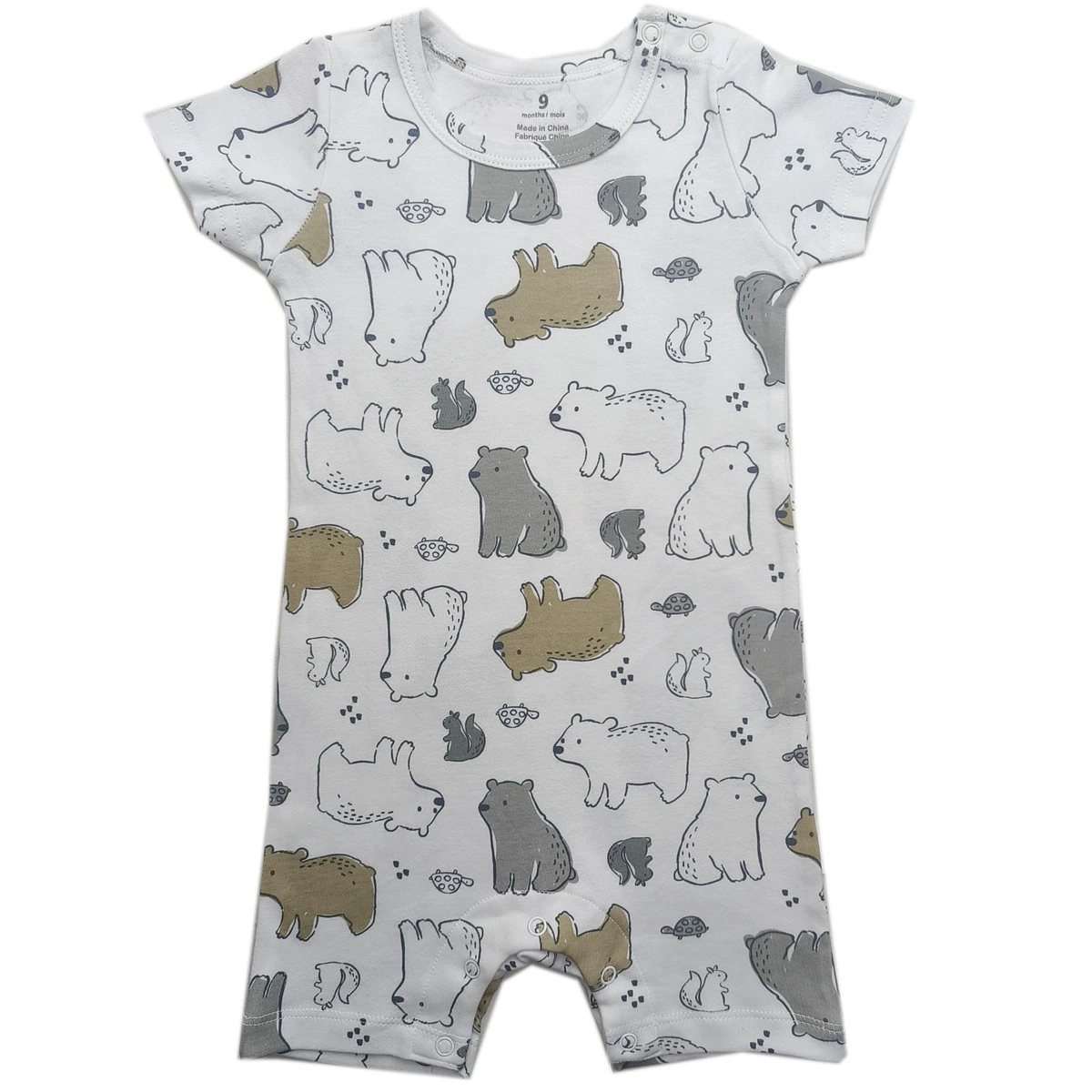 Foreign trade short crawl [double-sided cotton] baby animal floral floral shoulder open button one-piece short-sleeved crawl suit for men, women and infants
