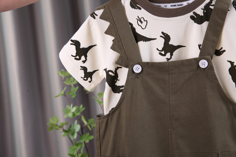 Ensemble t-shirt et salopette imprimé dinosaure pour garçon_voghion.com