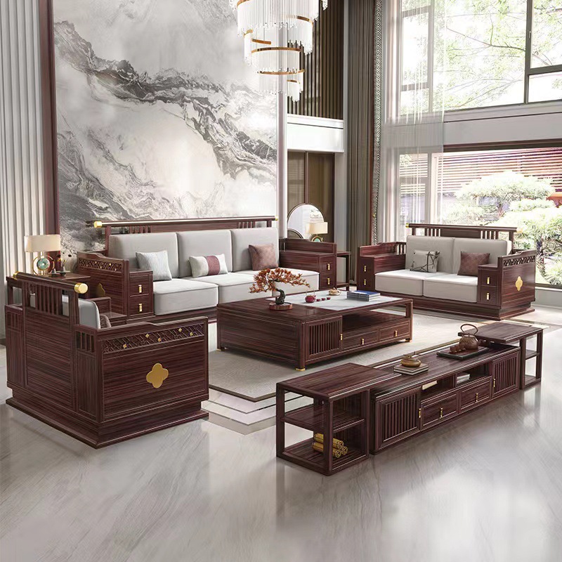 Nuevo sofá de madera chino nuevo muebles de madera de alta gama villa sofá de madera maciza sala de estar moderna china