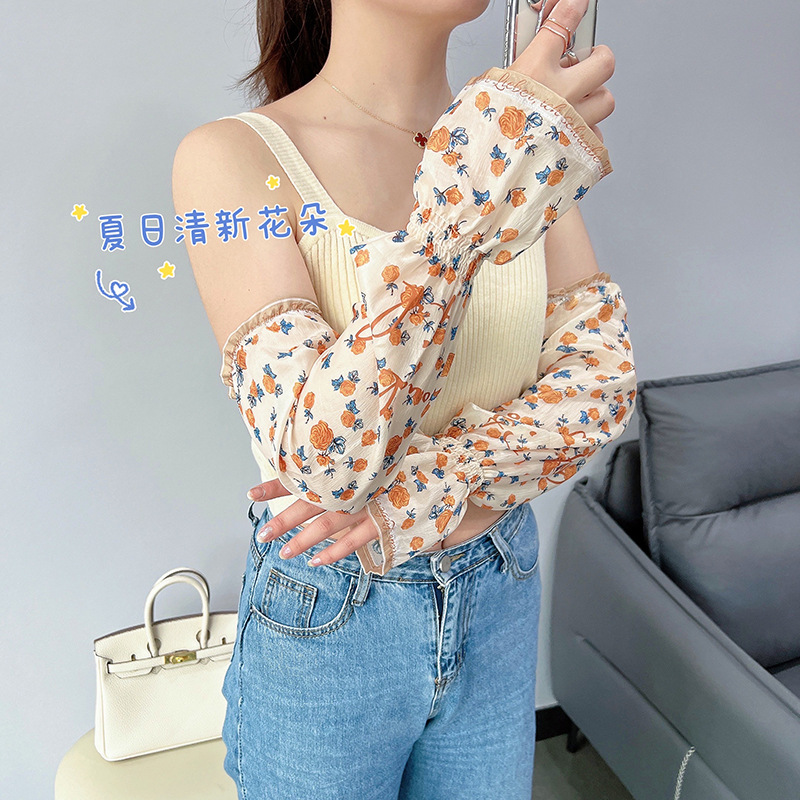 INS elegante floral gasa protección solar manga de hielo decoración de conducción al aire libre protección solar manga de brazo