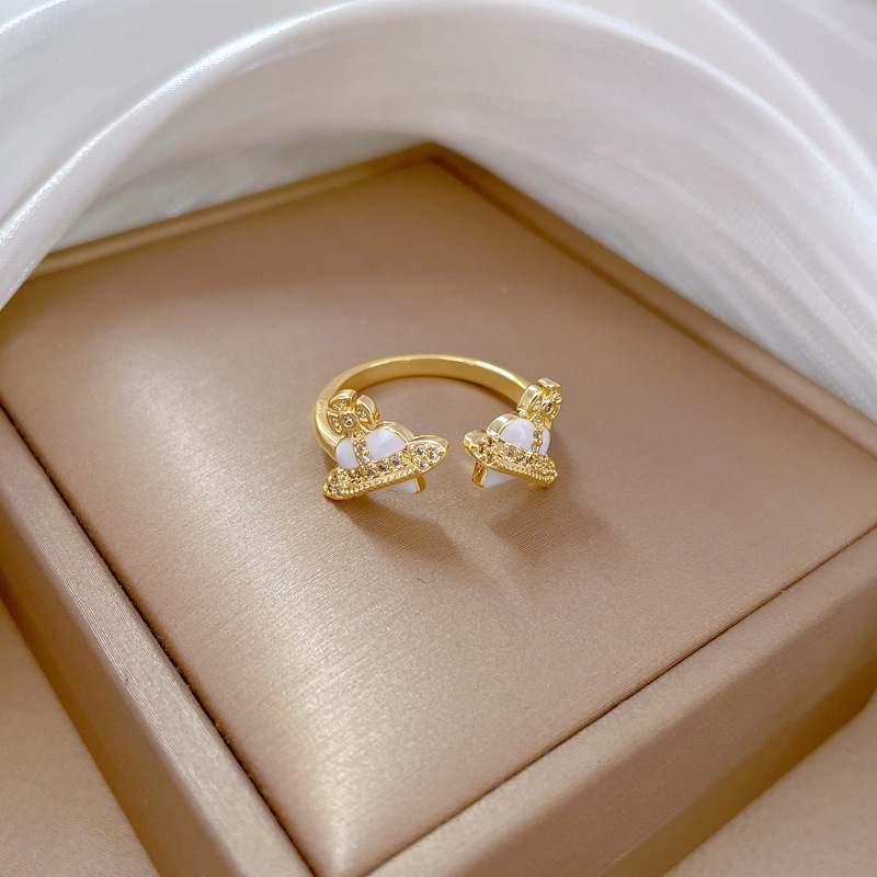 Brass Fashion Enamel Heart Shape Zircon Open Ring display picture 2