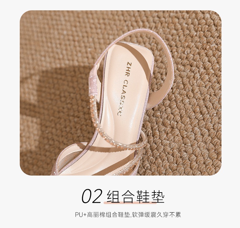 Sandal cao gót nữ mũi nhọn quai mảnh phong cách Pháp — BQ163 Bạc chi tiết 11