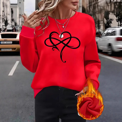 Independent station Valentine's Day women's retro fashion heart-shaped painting print long-sleeve casual comfortable crew neck sweatshirt