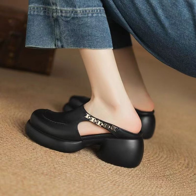 Hermosas zapatillas francesas no cansadas de pies fríos para mujeres 2026 primavera y verano nuevo hueco de alta calidad zapatillas de tacones gruesos cuadradas image 3