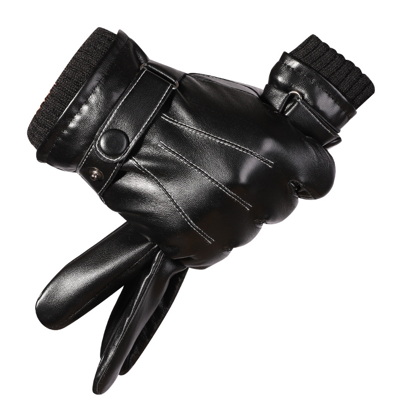 Guantes de piel de oveja artificial para hombres cálidos engrosados guantes delgados de motocicleta de conducción de pantalla táctil de invierno forrada de lana