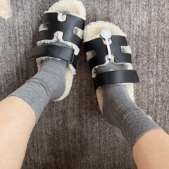 广州高品质！羊皮毛一体二舅拖女冬外穿加绒毛毛鞋休闲平底毛拖鞋