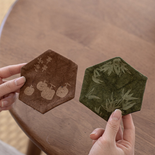 New Chinese style Zen fabric handmade table flag tea coaster dry bubble table coaster tea mat kungfu tea set accessories six-sided persimmon