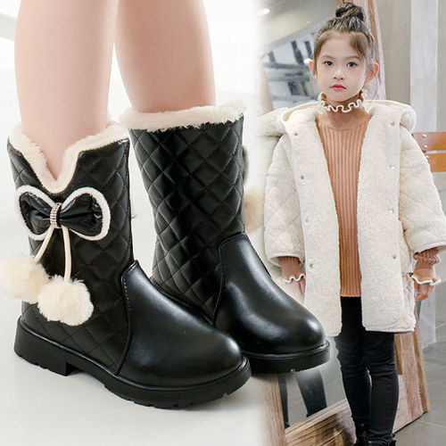 Children's Snow Boots Winter New Korean Style Thick Slip-Resistant Girls' Boots for Big Kids Princess Leather Boots