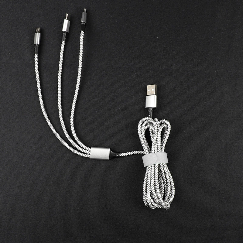 USB-кабель 1 в 3, подходит для Huawei, Apple, Android, нейлоновая оплётка