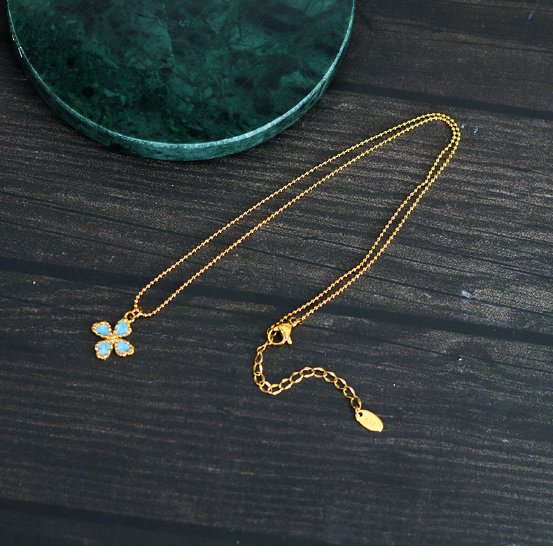 Holiday, Daily Occasion Wholesale Jewelry Casual Retro French Style Leaf Flower Titanium Steel Enamel Pendant Necklace