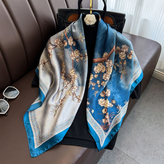 Vintage Printed Silk Scarf 90 Large Square Scarf Satin Scarf Professional Joker Bag Headscarf Shawl Scarf Women's Fashion