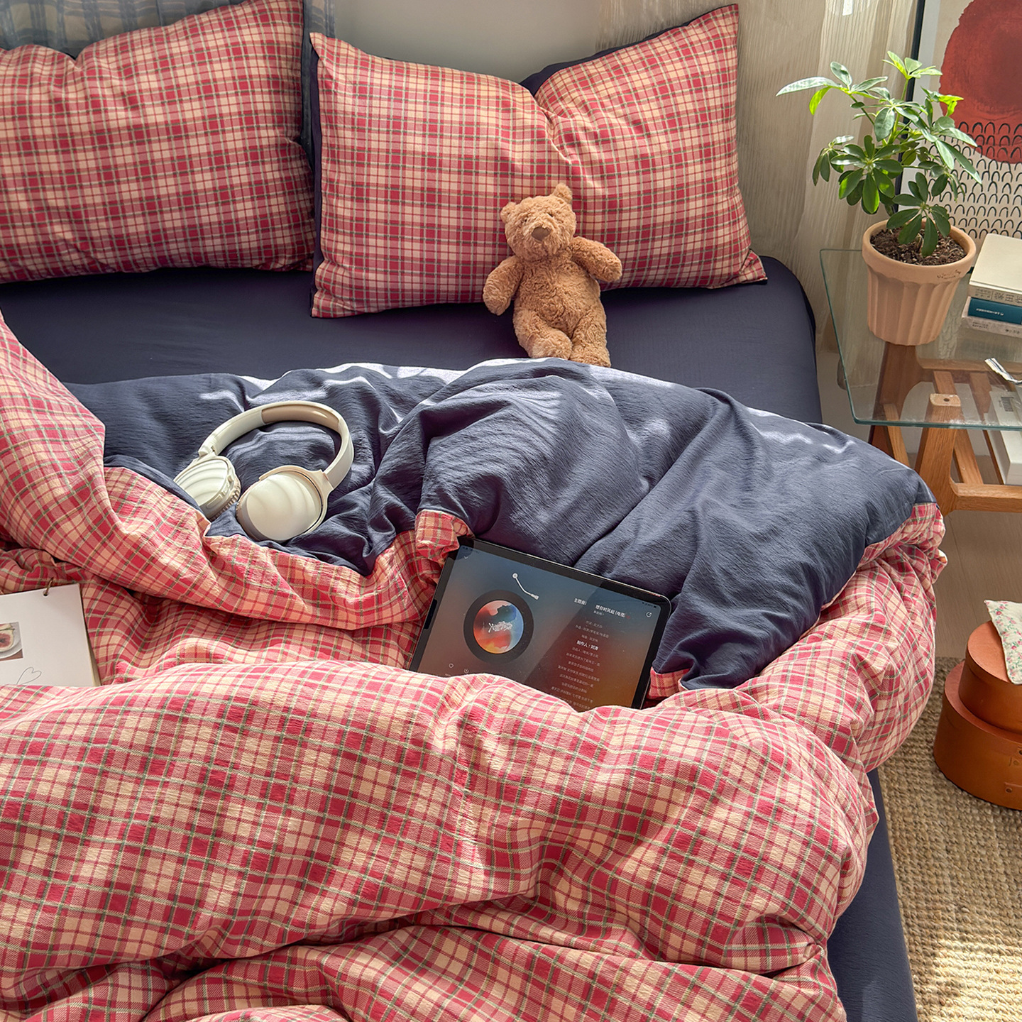 Una clase de cuatro piezas de grado materno-infantil de algodón puro de doble capa de algodón en la cama cubierta de sábanas de cama nueva cama de dormitorio Kasa San set de 4 piezas