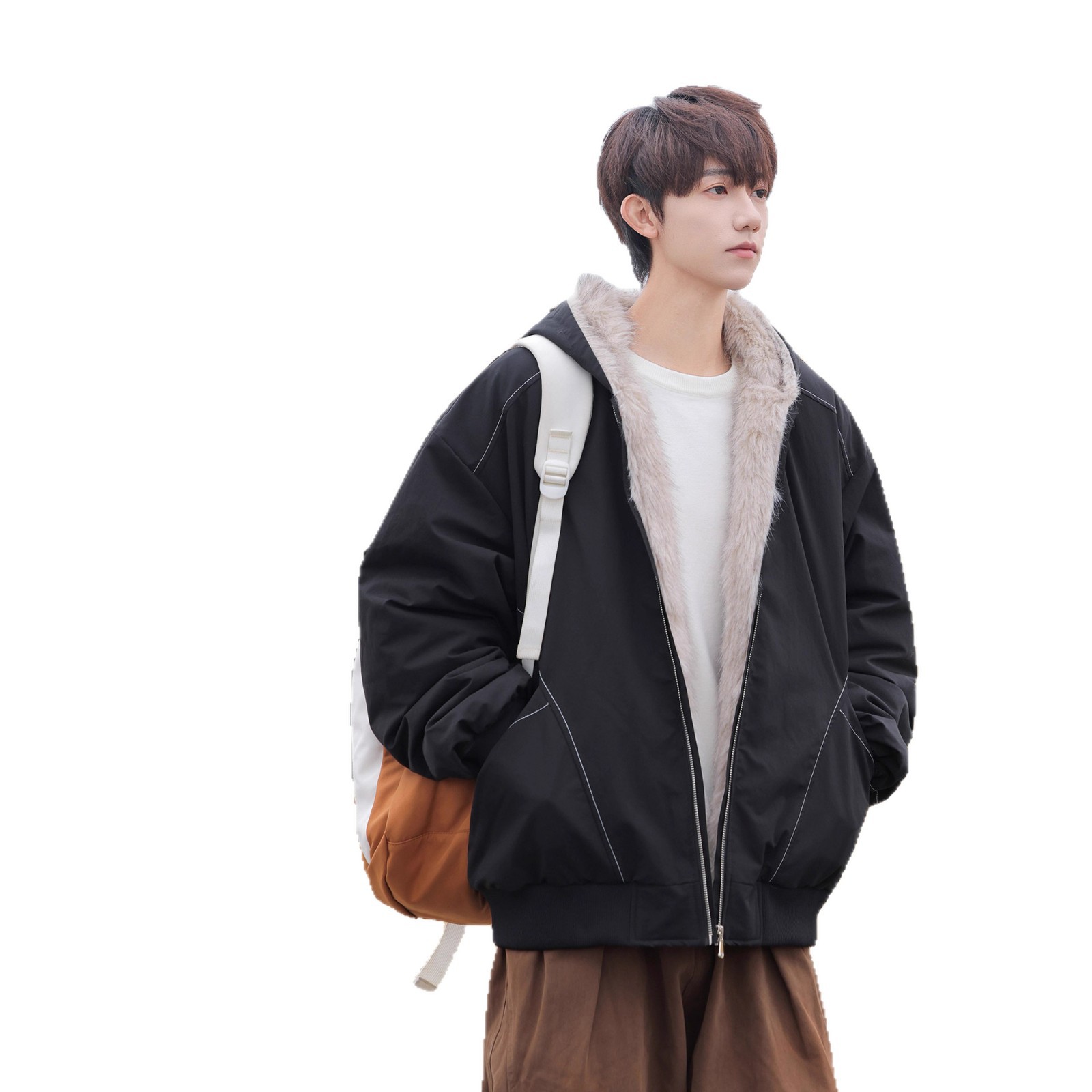 Zuoshan Feather Collar Down Jacket For Men's Winter New Thickened Warm Boys 90 White Duck_voghion.com