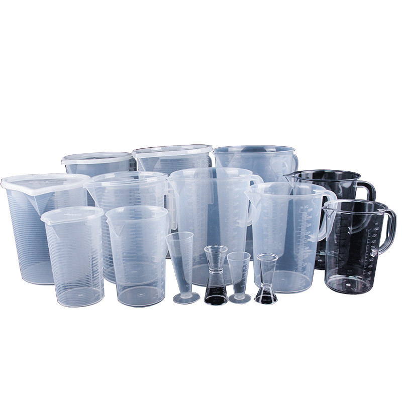 Taza de medir de plástico fábrica en stock taza de medir al por mayor con escala experimento cubilete hornear taza de escala transparente