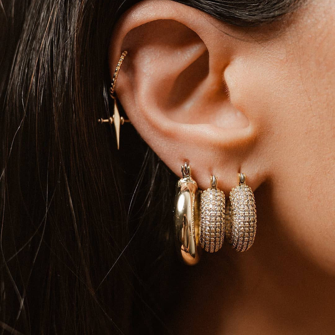 Shiny Geometric Stainless Steel Gold Plated Zircon Earrings 1 Pair