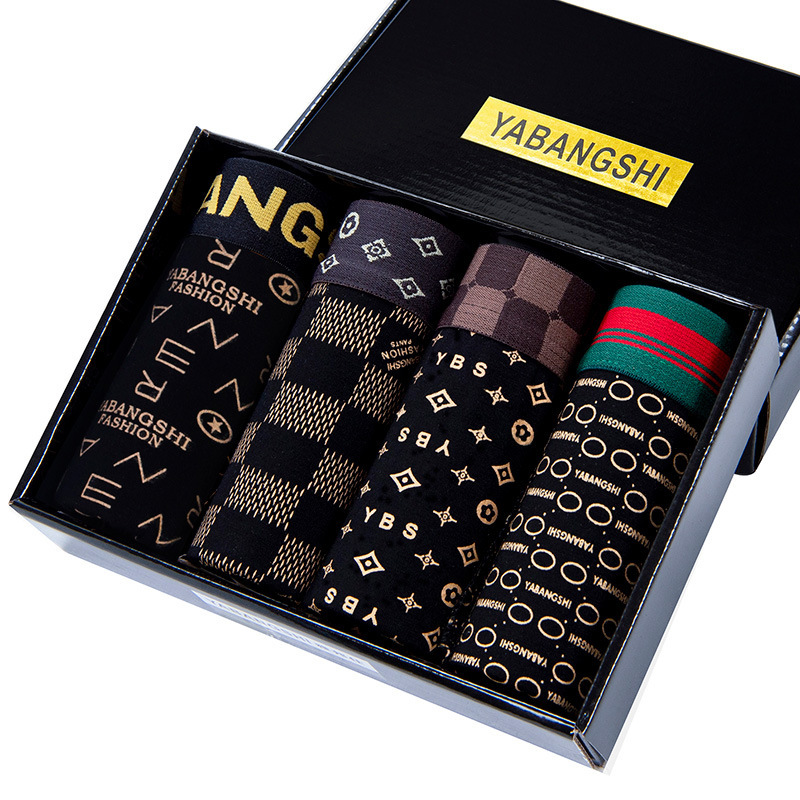 Underwear Men's Boxer Briefs Modal Printed Cotton Boxer Briefs Mid-Waist Shorts Boxed Wholesale Breathable