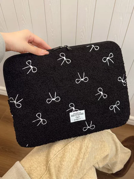 Plush Embroidered Bow Flat Inner Case Shockproof and Drop-proof Zipper iPad Protective Cover Laptop Storage Bag
