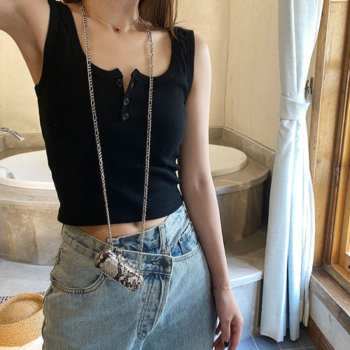 Hong Kong style short inner sleeveless knitted suspender top for women spring and summer outer wear tight basic hot girl vest