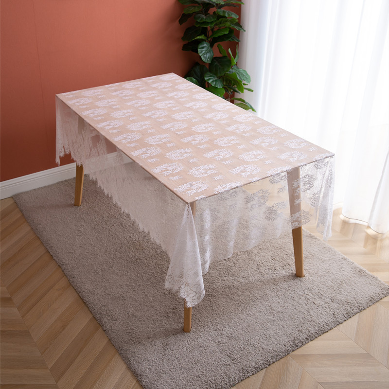 Tischdecke im französischen Landhausstil aus weißem Nylon mit durchbrochenem Design und Rosenmuster aus Wimpernspitze für Fotoshootings, geeignet für Kaffee und Tische_voghion.com