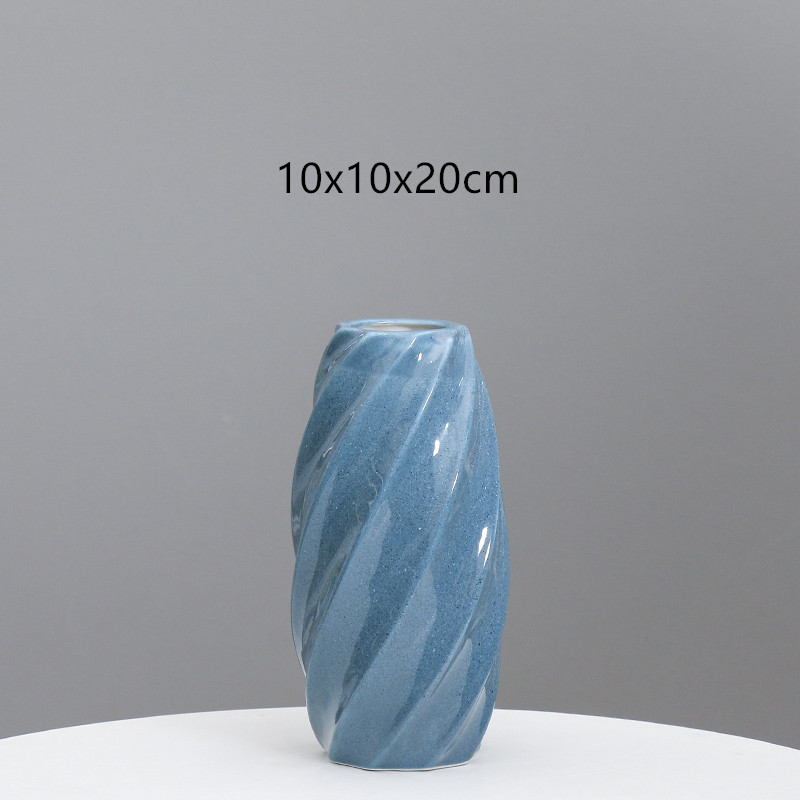 Cerámica moderna simple rayas florero sala de estar Azul Rojo creativo suave decoración del hogar flor seca arreglo floral