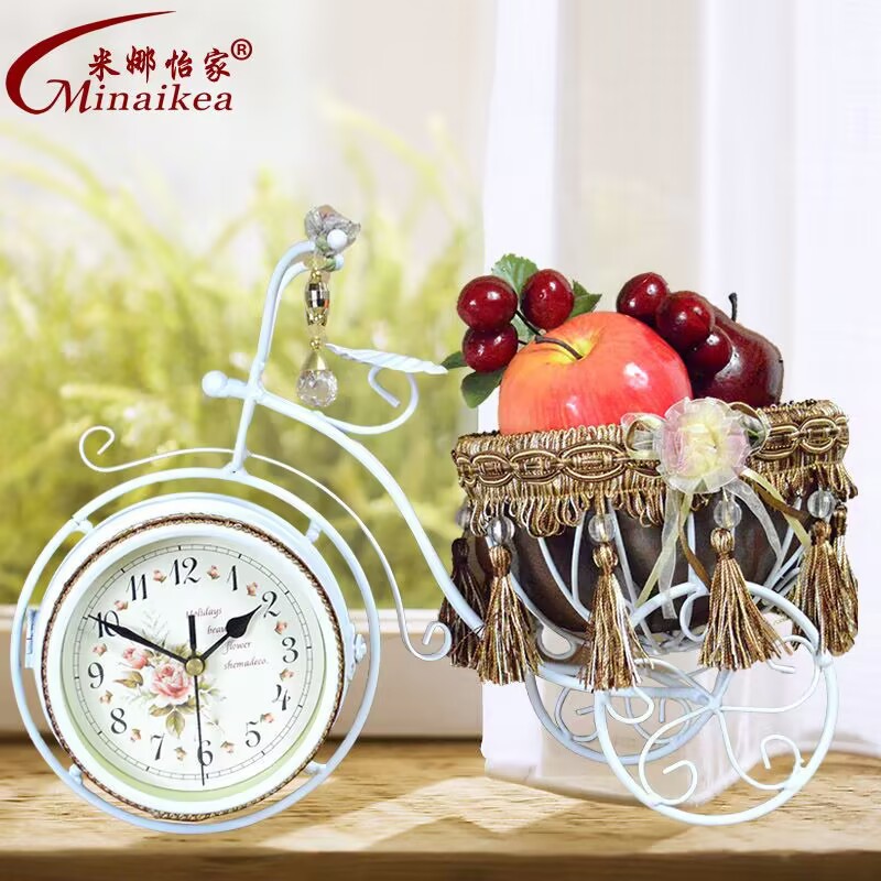 Iron Bicycle Style Table Clock,Multi-purpose Table Decoration,Scanning Silent Movement,Pastoral Electronic Clock