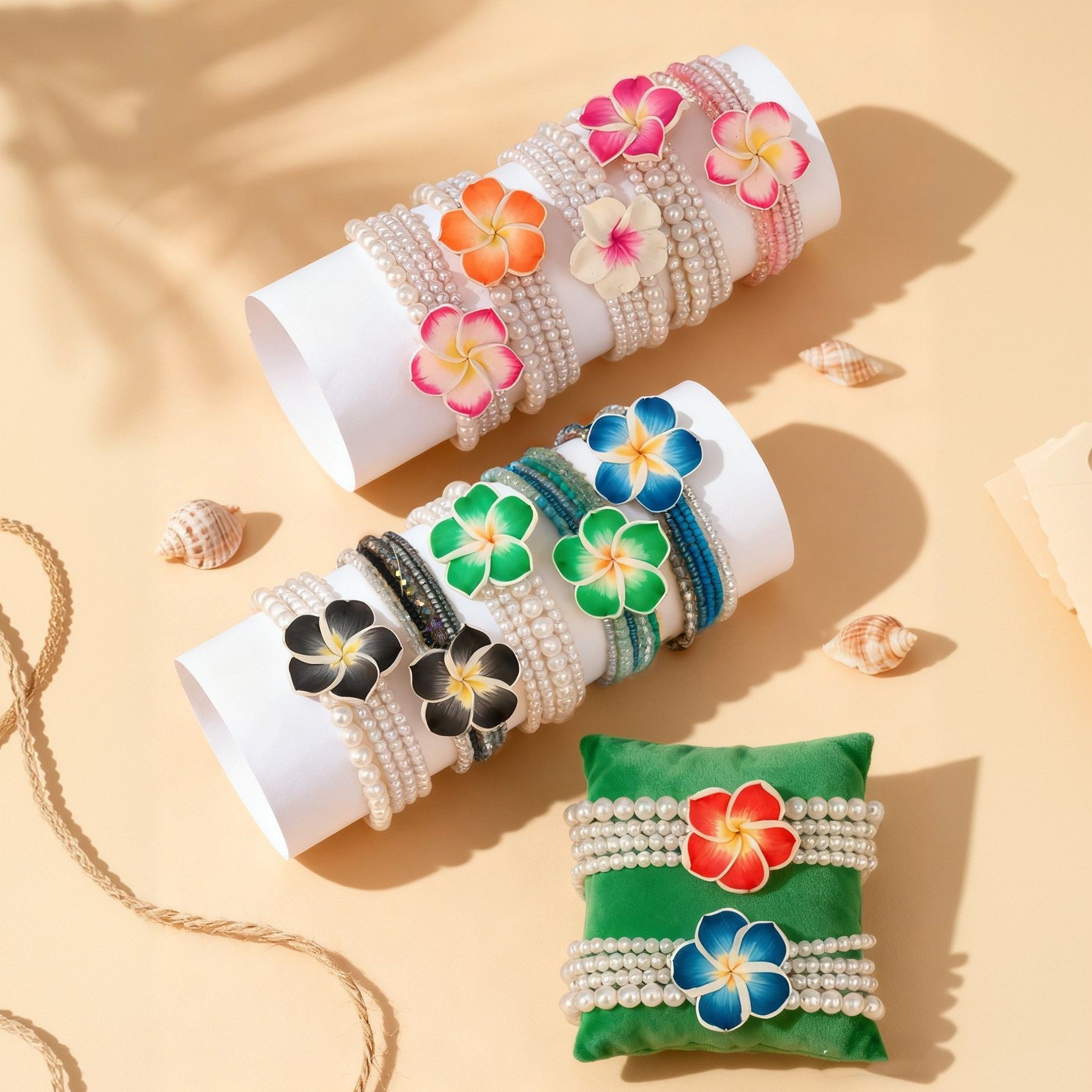 Cruz-frontera tobillera nuevo estilo bohemio Concha anudada a mano de estilo bohemio de La Flor tejida cuerda tobillera al por mayor