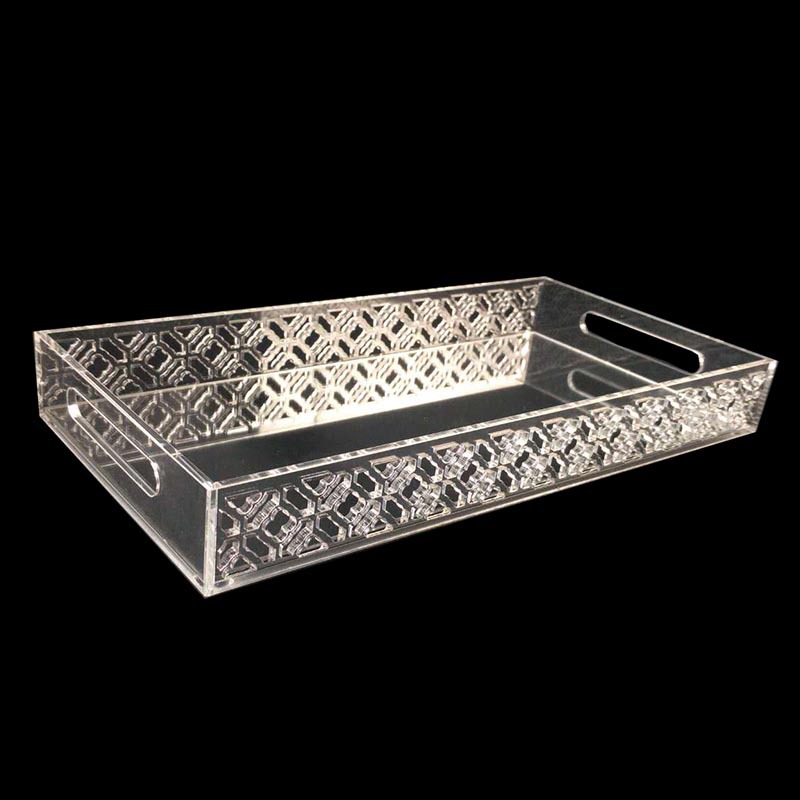 亚克力化妆品印花托盘带把手商超展示盘桌面零食杂物透明收纳筐