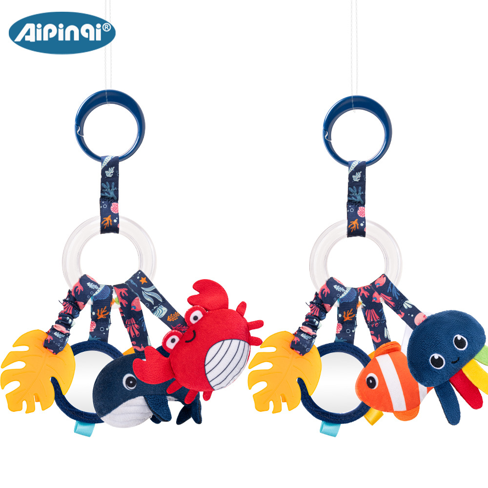 Aipinqi coche de bebé colgar juguetes 0 - 1 años colgante de anillo de color bebé multifuncional dibujos animados colgar cama de peluche al por mayor