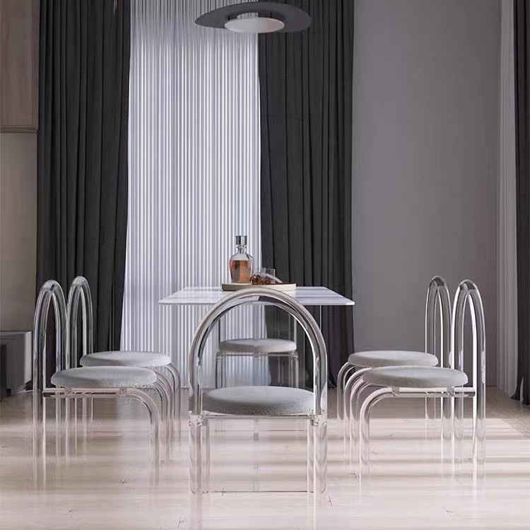 Sillas de comedor de cristal acrílico transparente, sillas de comedor de lujo nórdicas modernas y ligeras.