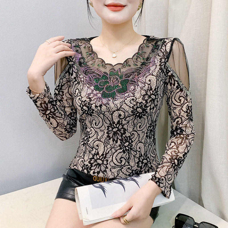 [Fábrica en stock] Otoño y invierno de 2025 nuevo estilo de manga larga estilo de estilo extranjero V-collar encaje collar taladro empalme image 9