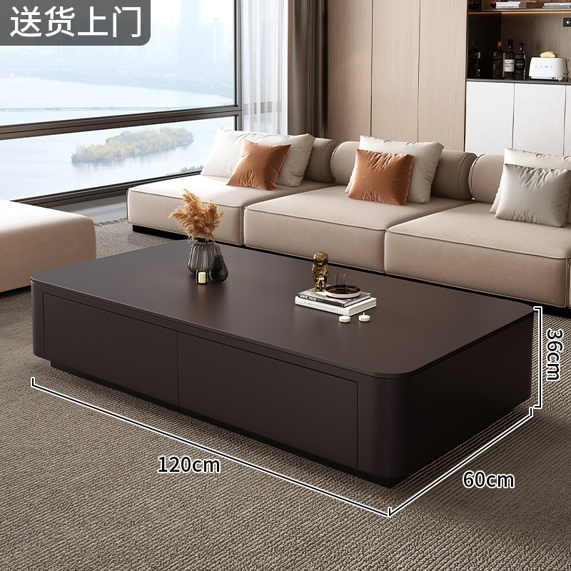 黑色茶几客厅家用2025新款轻奢高级感小户型茶几桌长方形电视组合|undefined