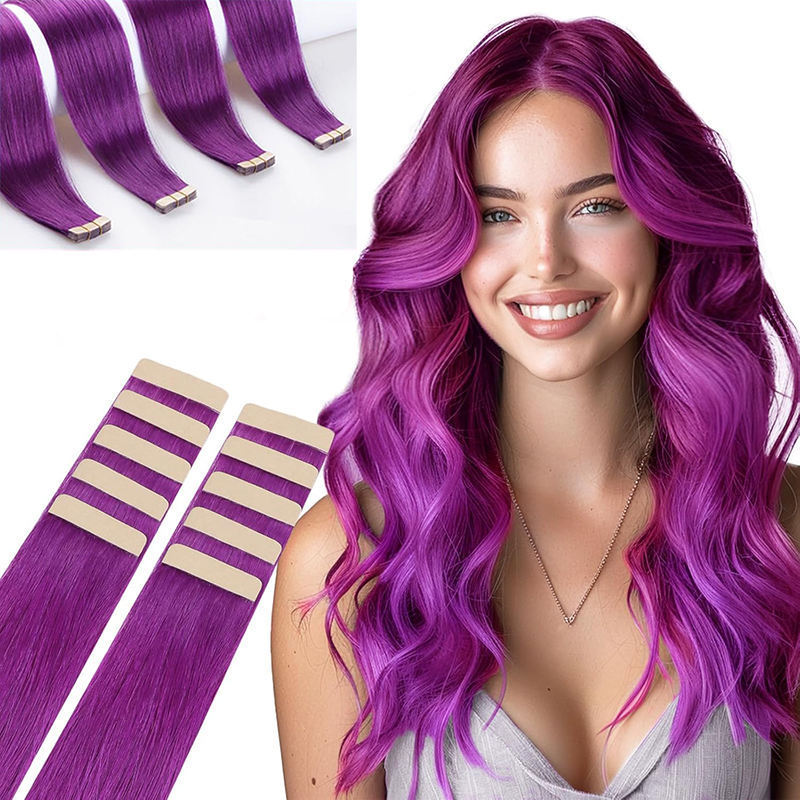 Real Hair Wig Purple Film Hair Extensions Factory Direct Supply Color Customization Cross-Border E-Commerce Hot Style Supports Wholesale