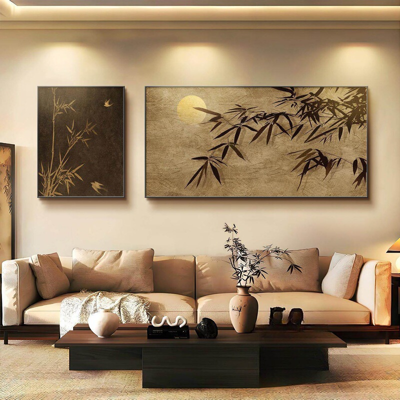 Sung Dynasty Aesthetic Ink Bamboo Decorative Painting for Living Room, Vintage Wabi-Sabi Style Sofa Background Wall Hanging Painting, Study Room and Tea Room Wall Art Sung Dynasty Aesthetic Ink Bamboo Decorative Painting for Living Room, Vintage Wabi-Sabi Style Sofa Background Wall Hanging Painting, Study Room and Tea Room Wall Art