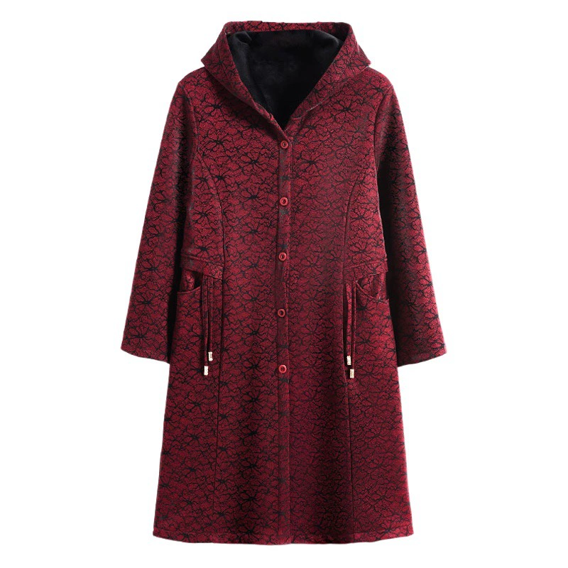Новое пальто для женщин среднего и пожилого возраста на флисовой подкладке для мам, длинное пальто с капюшоном больших размеров, теплое осенне-зимнее пальто
