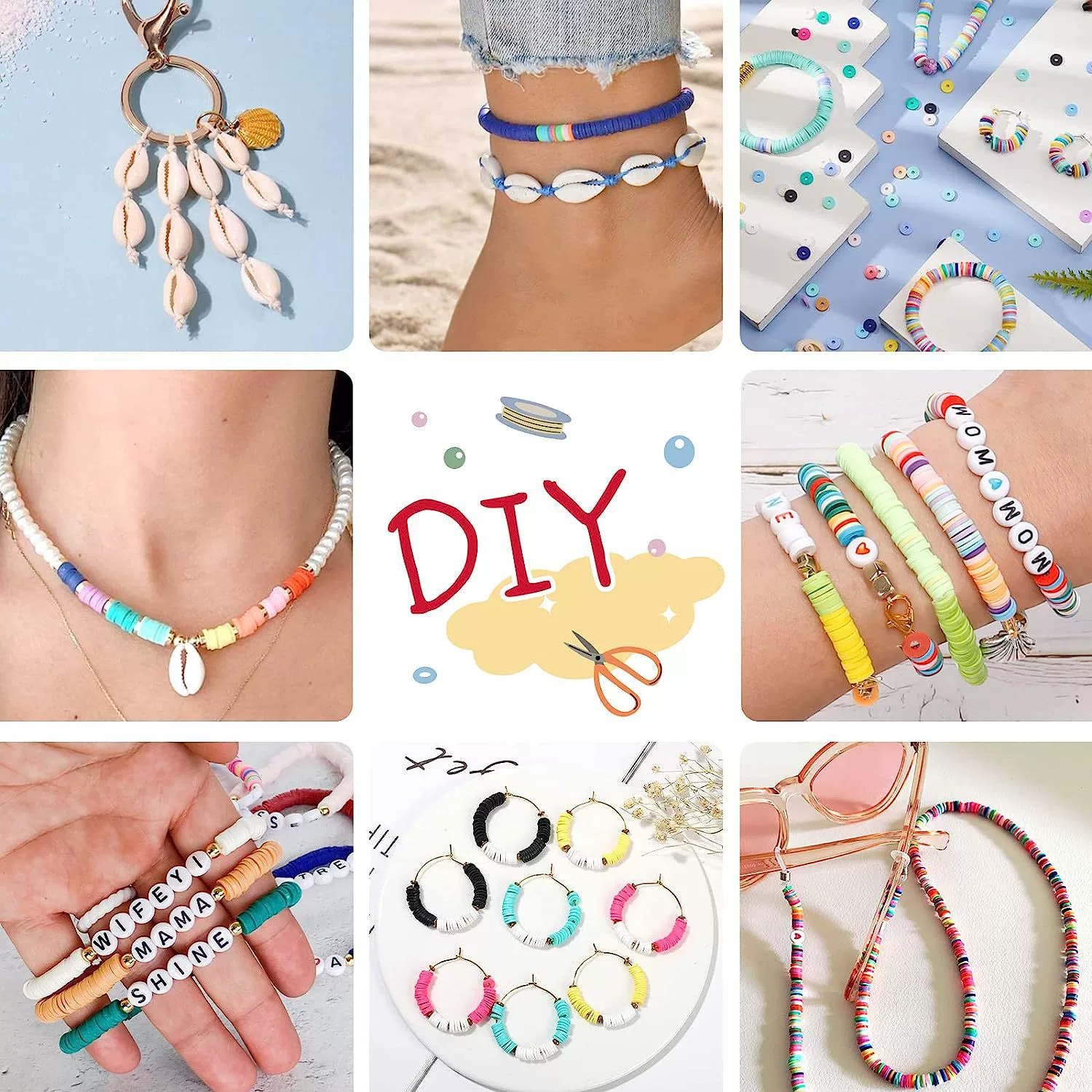 Multicoloured ceramics, fashionable clay, bracelet handmade, necklace, jewelry, set, 144 colors