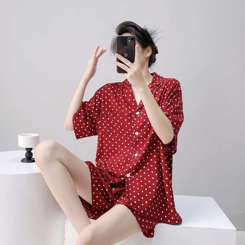 Cotton Silk Women's Pajamas Summer Thin Rayon Cartoon Short-sleeved Printed suit Korean-style Outwear for Students Cotton Silk Women's Pajamas Summer Thin Rayon Cartoon Short-sleeved Printed suit Korean-style Outwear for Students