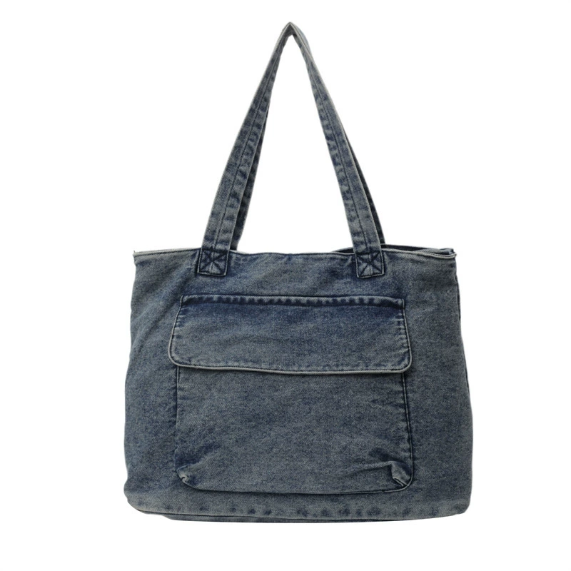Denim capacious shoulder bag, retro one-shoulder bag, high-end
