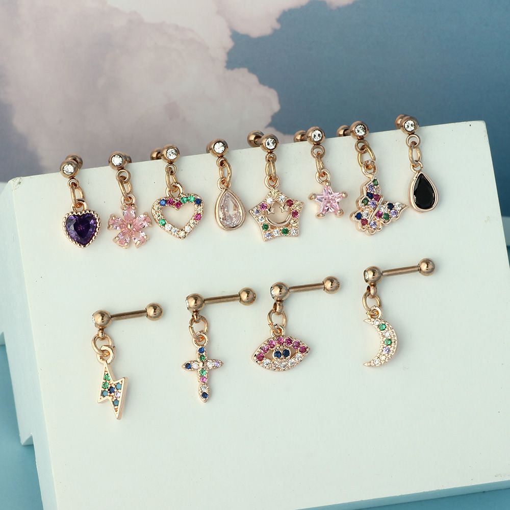Simple Style Style 1 Piece 316 Stainless Steel Zircon Ear Cartilage Rings & Studs Geometric Ear Cartilage Rings & Studs