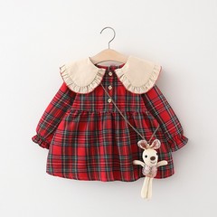1315 Children's Clothing Wholesale Spring and Autumn Baby Girl Long Sleeve Plaid Shirt Bottoming Shirt Girls Skirt Free Bunny Pendant