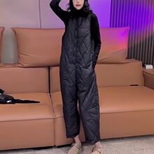 秋冬新款韩系简约背带裤套装女保暖菱格连体裤百搭长袖T恤两件套