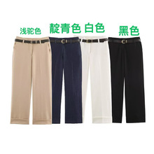 跨境女装厂家批发2026夏季新款欧美风卷边裤腿配腰带裤子