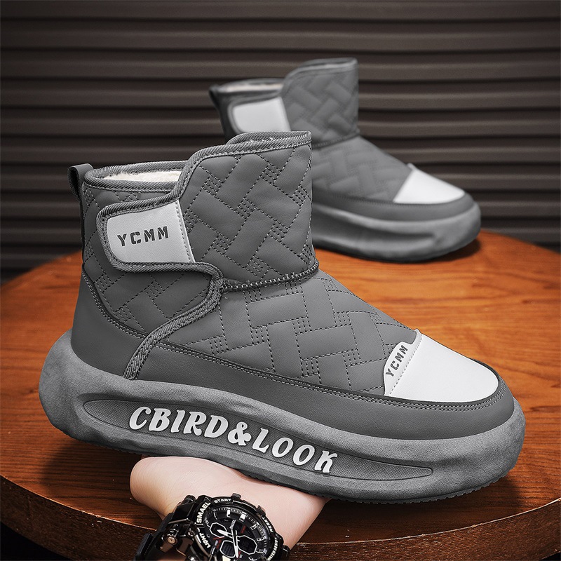 Botas de nieve, zapatos de invierno para hombres, nuevas botas de algodón para hombres con terciopelo grueso a prueba de viento, calentamiento exterior, zapatos casuales de suela alta