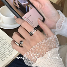 S925纯银滴釉爱心蝴蝶结戒指女个性高级感开口食指戒轻奢高级感