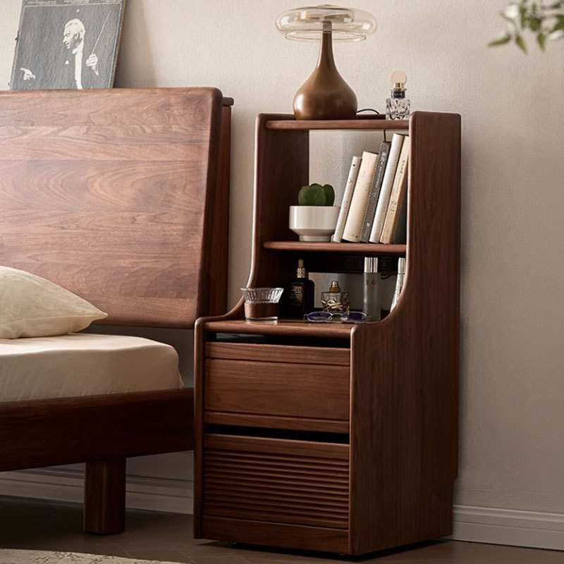 North American Black Walnut Solid Wood Bedside Table Nordic Modern Minimalist Home Bedroom Bookshelf Integrated Bedside Storage Cabinet