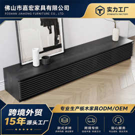 现代极简黑色电视柜条纹意式轻奢实木落地电视柜客厅家居隔层柜子