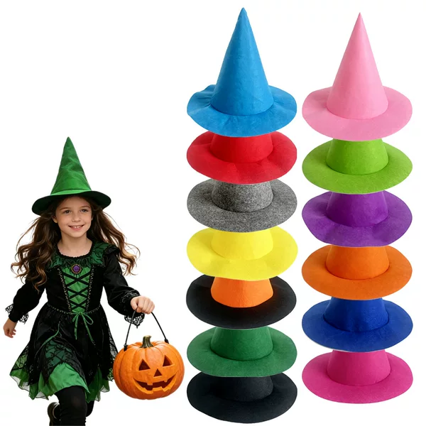 2026 New Halloween Children's Witch Hat for Boys and Girls, Non-woven Fabric, Purple, Orange, Black Wizard Hat