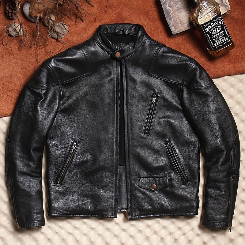 Heavyweight Venom Stand Collar Slim Fit Motorcycle Leather Imported Dyed Uncoated First Layer Cowhide Jacket Autumn Winter Men's Genuine Leather Coat
