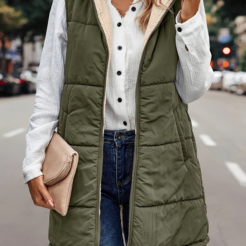 2025 Amazon European and American Solid Color Hooded Cotton Vest Double-Sided Slim Fit Cardigan Top