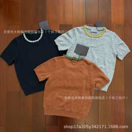 无法拒绝的少女感~ 秋冬女刺绣山羊绒针织上衣圆领短袖新款